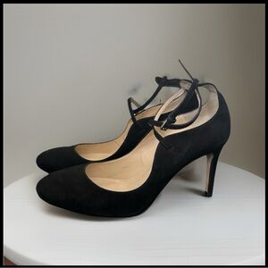 L.K. Bennett ‘Melinda’ Black Suede Ankle Wrap Strap Roubd Toe Pumps~40/US 10